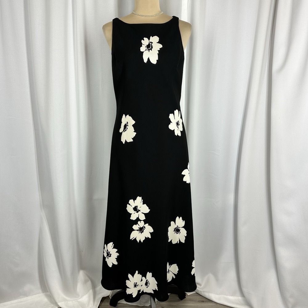 Jones New York Dress‎ Black And Floral Sleeveless Sheath Dress Sz 12 Lined Daisy